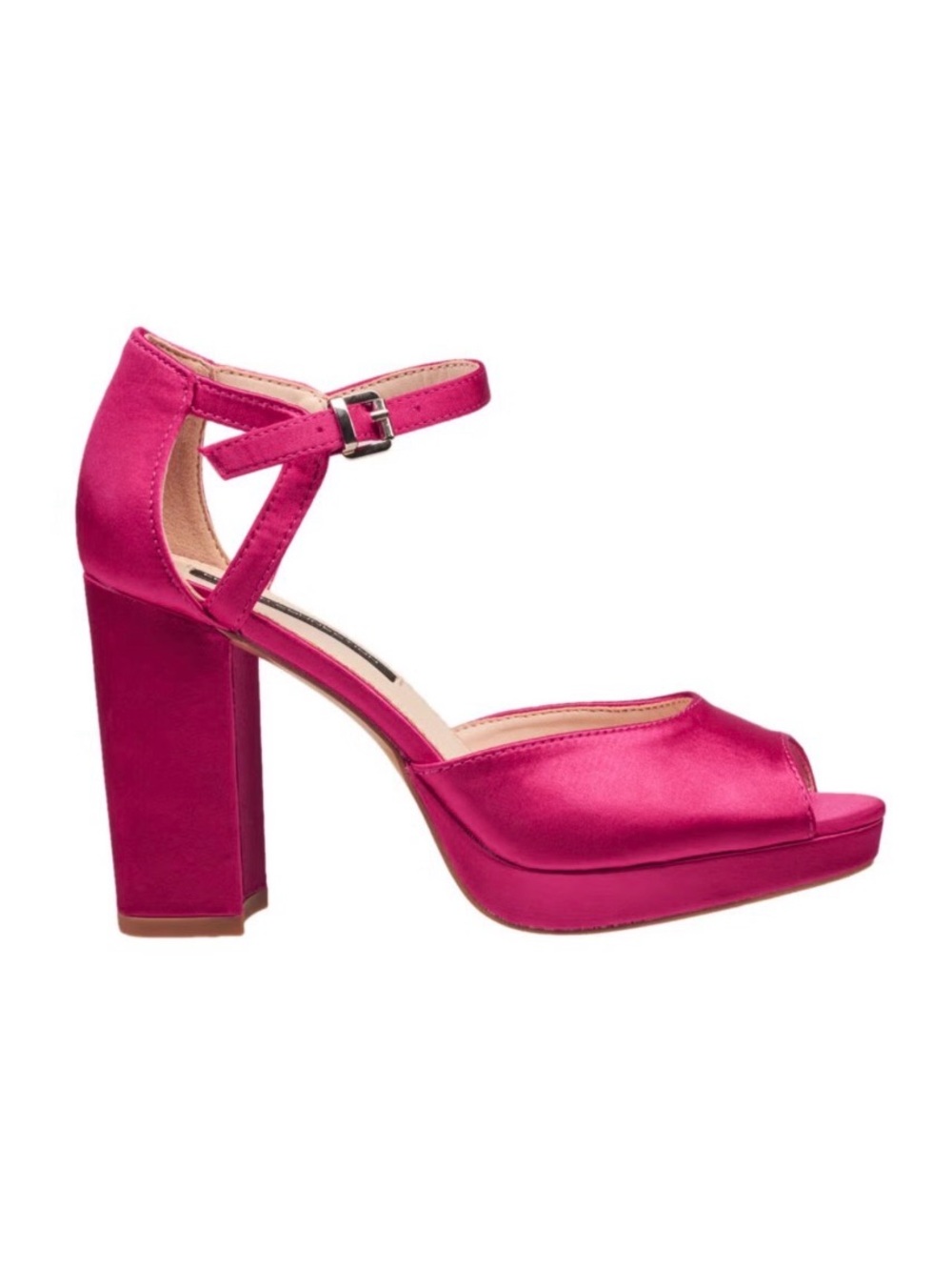 French Connection Pink Satin Block Heel Sandal with Ankle Strap Size 6.5